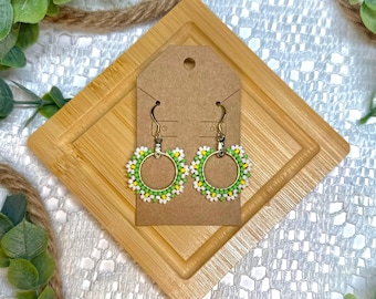 Flower Hoop Gold Beaded Earrings: Daisy Flower