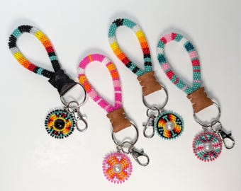 Beaded key fob | key charm |  Silver | Handmade | Native beaded | | Mini Keychain | Beaded keychain | Native Style Keychain