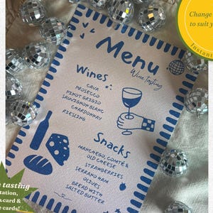 Menu + uitnodiging + naamkaartje voor een wijnproeverij thuis, bewerkbare sjabloon, esthetiek, Italiaanse retro vibes, menukaarten, VINO, Instant Download