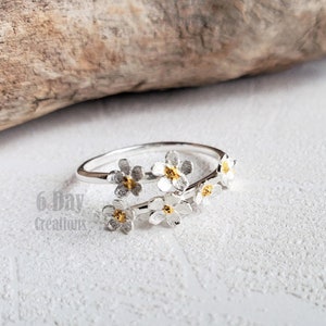 Vergeet-mij-niet-ring | .925 sterlingzilveren bloemenaccessoire | zilver/gouden minimalistische sieraden met natuurthema | *hypoallergeen | cadeau voor haar