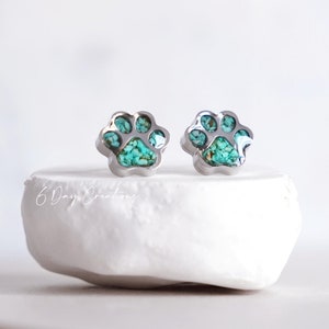 Natural Turquoise pawprint earrings | stainless steel | beautiful stone jewelry | stud earring accessory | gift for her | dog/pet jewelry