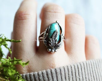 ターコイズリング、スターリングシルバー、ヴィンテージ、サイズ8