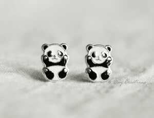 Boucles D'oreilles Créoles Panda En Argent Sterling - Hypoallergéniques, Mignonnes, Cadeau Fille