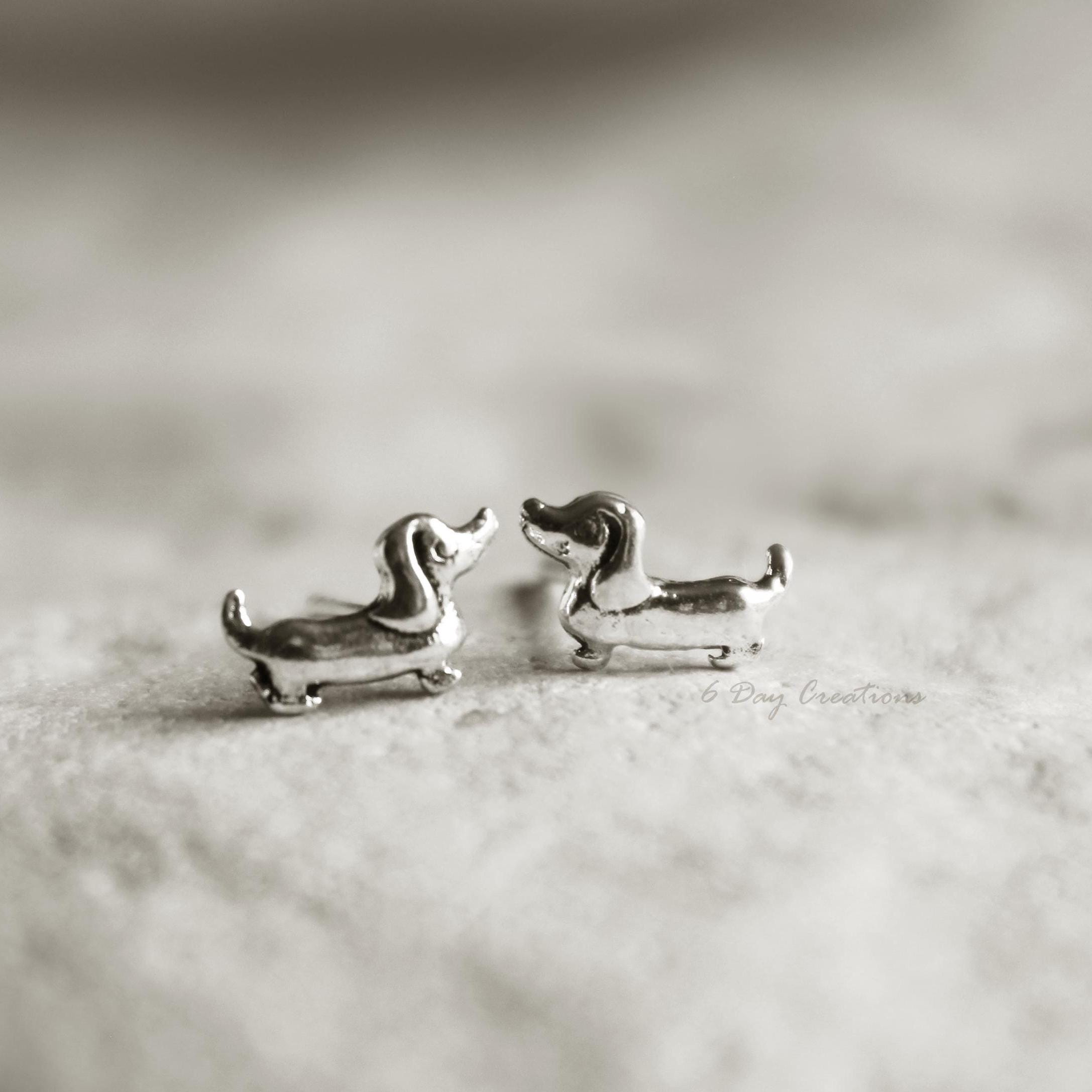 thumbnail image 2 of Cute Dachshund Dog 925 Sterling Silver Stud Earrings Puppy... 2 of 9