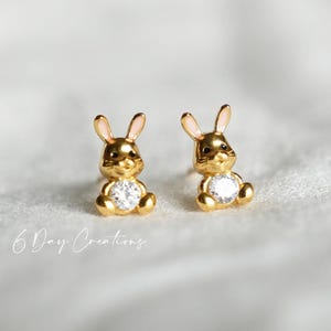 Rabbit / Bunny CZ earrings | 925 sterling silver gold plate | Hypoallergenic |Cute accessory | Animal lover | Gift for Daughter Wife Her