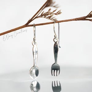 Fork and drop spoon earrings | .925 sterling silver | miniature silverware stud earrings | silver accessories | hypoallergenic | chef gift