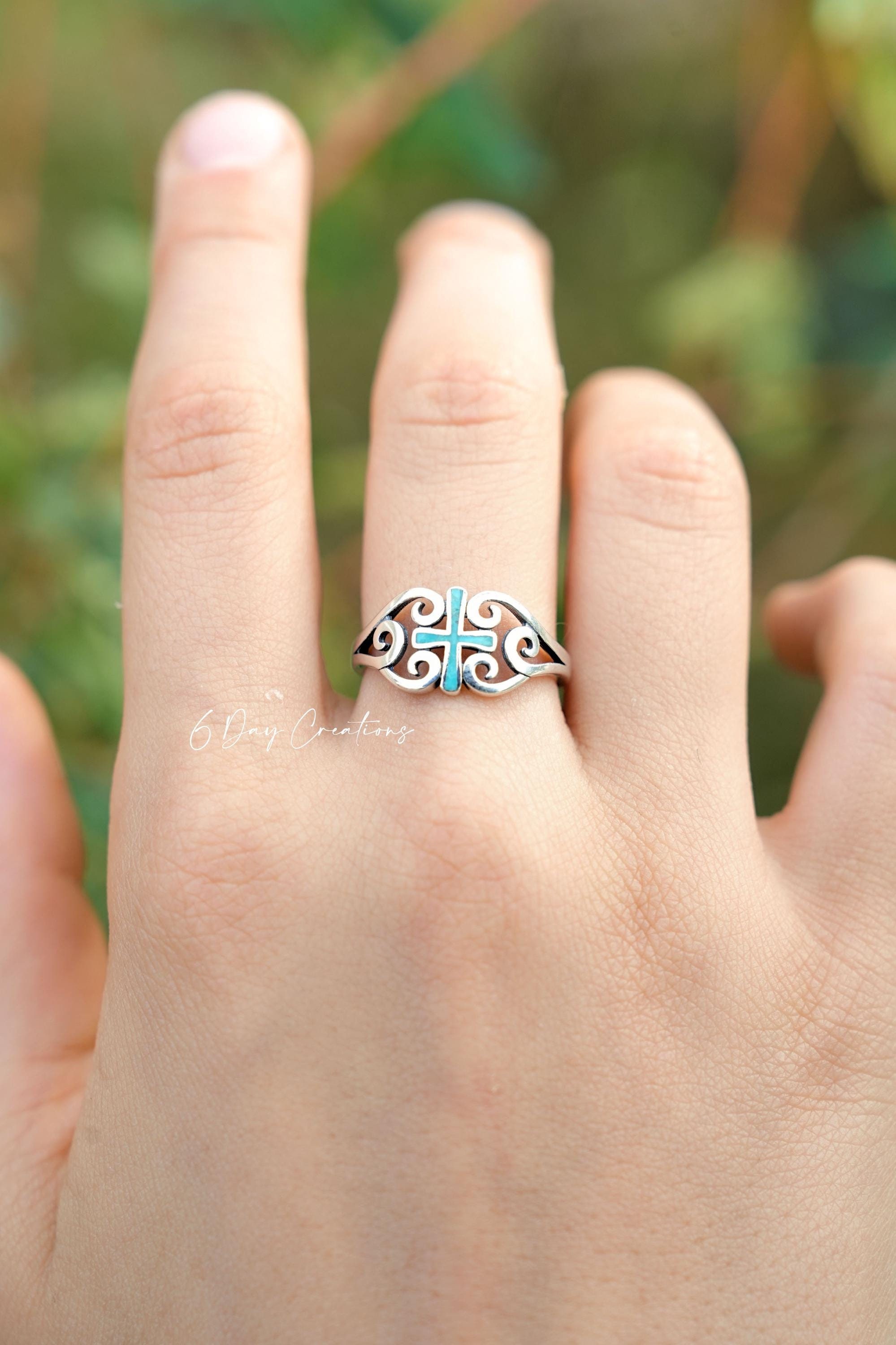 Turquoise Cross Ring 925 sterling silver Faith Jesus Jewelry Church  Christian accessory Meaningful Love Bible Gift| hypoallergenic