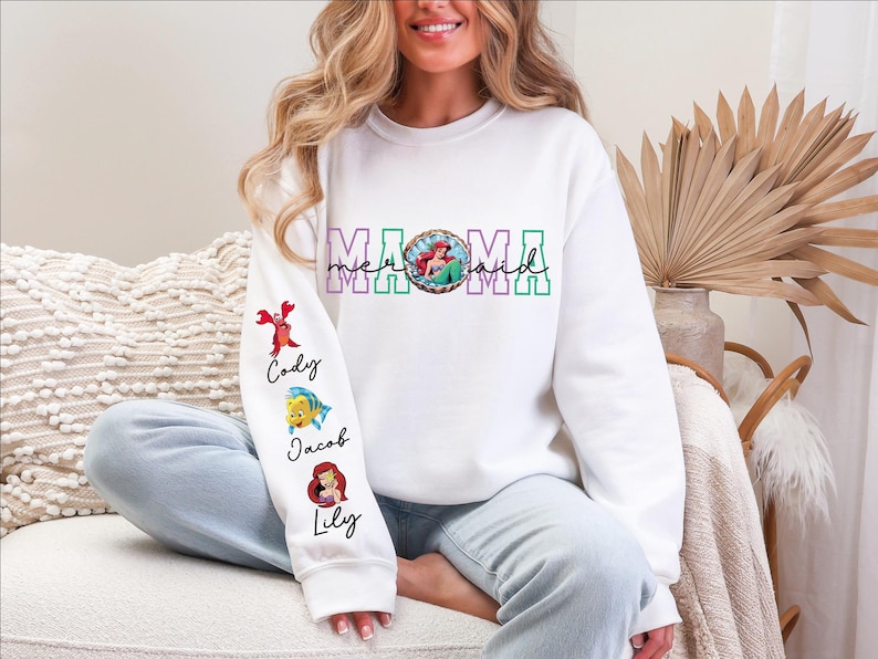 Mermaid Mama Sweatshirt, Custom Disney Mom Shirt, Personalized Nana Sweater, Grandma T-Shirt, Princess Mom Shirt, Ariel Mama T-Shirt