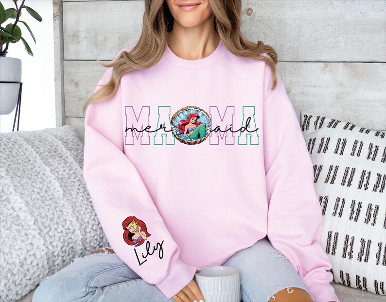 Mermaid Mama Sweatshirt, Custom Disney Mom Shirt, Personalized Nana Sweater, Grandma T-Shirt, Princess Mom Shirt, Ariel Mama T-Shirt