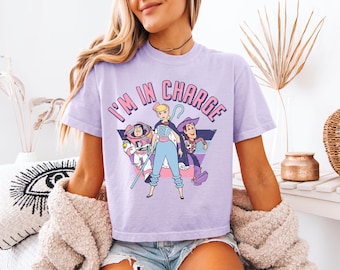 Disney Toy Story Bo Peep & Woody and Buzz  Crop Comfort Color Shirt, I'm In Charge Shirt, Disney Pixar Shirt, Disney Family Trip Shirt
