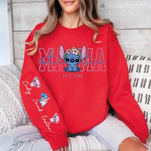 Custom Disney Stitch Mama Shirt, Kids Name on Sleeve Sweatshirt,Disney Stitch Hoodie, Mother's Day Sweatshirt Gift For Mom,
