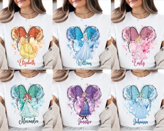 Disney Princess Shirt, Disney Princess Birthday Shirt, Watercolor Disney Princess T-Shirt, Princess Matching Tees, Tiana, Ariel, Tinkerbell