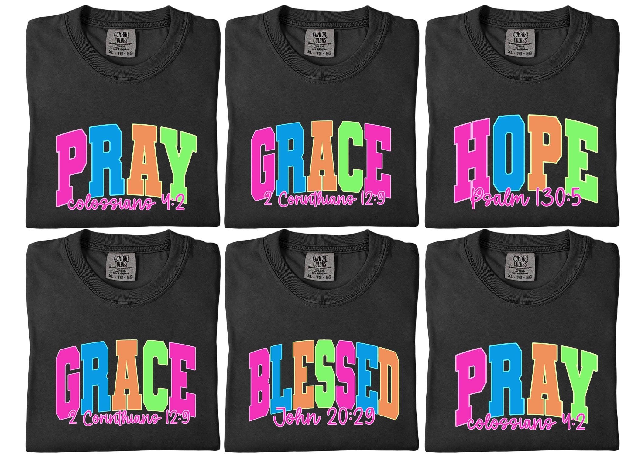 Comfort Color Neon Distressed Bible Shirt, Grace Joy Pray Believe, Leopard Jesus, Jesus Christian, Bible Verse Sweatshirt
