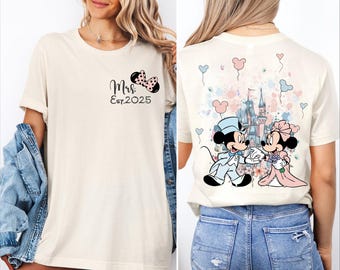 Personalized Disney Mr and Mrs Est 2025 T-shirt, Mickey Minnie Couple Matching Hoodie, Disney Honeymoon Shirt,Minnie Wedding Anniversary