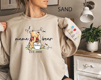 Custom Mama Bear Sweatshirt for Mom, Sweater for Mother’s Day, Personalized Winnie the Pooh Sweat, Classic Pooh Bear Tee Customizable Shirt