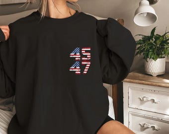 Vintage America Flag Sweatshirt, Minimalist 45 47 Election Trump Hoodie, Patriotic USA Flag Shirt, Presidential Election Trump