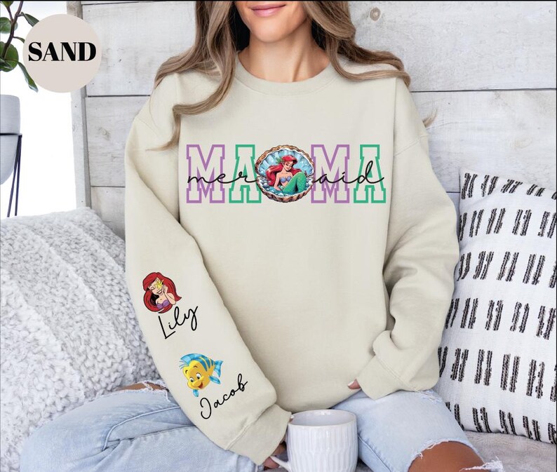 Mermaid Mama Sweatshirt, Custom Disney Mom Shirt, Personalized Nana Sweater, Grandma T-Shirt, Princess Mom Shirt, Ariel Mama T-Shirt