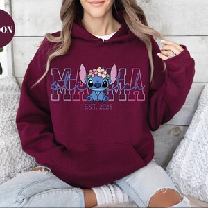 Custom Disney Stitch Mama Shirt, Kids Name on Sleeve Sweatshirt,Disney Stitch Hoodie, Mother's Day Sweatshirt Gift For Mom,