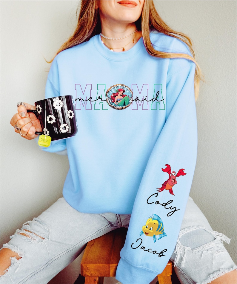 Mermaid Mama Sweatshirt, Custom Disney Mom Shirt, Personalized Nana Sweater, Grandma T-Shirt, Princess Mom Shirt, Ariel Mama T-Shirt