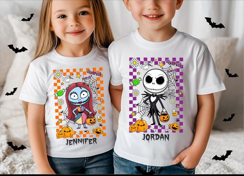 Custom Name The Nightmare Before Christmas Shirt, Personalized Disney Family Matching, Name Kids Shirt, Halloween Gift, Jack Sally Shirt