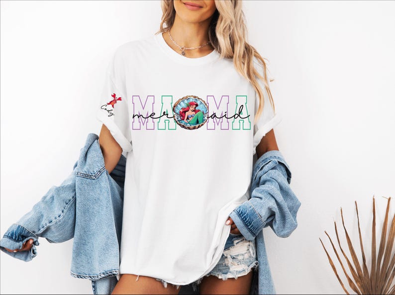 Mermaid Mama Sweatshirt, Custom Disney Mom Shirt, Personalized Nana Sweater, Grandma T-Shirt, Princess Mom Shirt, Ariel Mama T-Shirt
