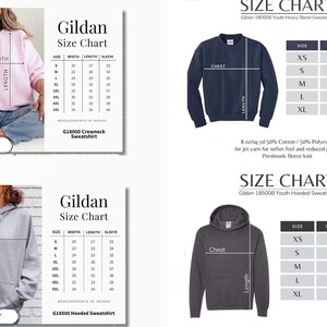 The image is a size chart for a youth-oriented hoodie, including measurements for chest, length, and waist.