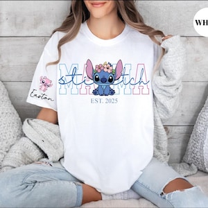 Custom Disney Stitch Mama Shirt, Kids Name on Sleeve Sweatshirt,Disney Stitch Hoodie, Mother's Day Sweatshirt Gift For Mom,