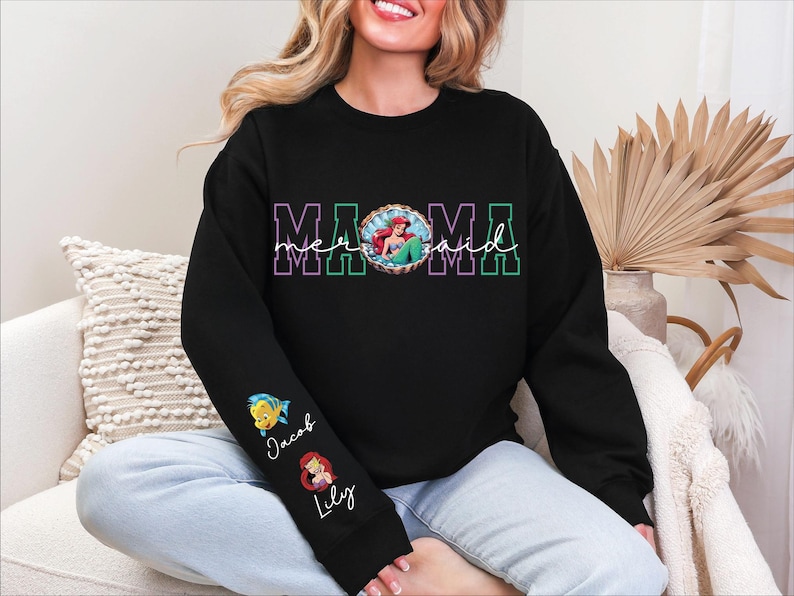 Mermaid Mama Sweatshirt, Custom Disney Mom Shirt, Personalized Nana Sweater, Grandma T-Shirt, Princess Mom Shirt, Ariel Mama T-Shirt