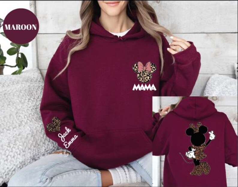 Personalized Leopard Minnie Mouse Shirt, Mama Sweatshirt, Woman Disney Shirt, Mothers Day Sweatshirt,Disney Mom, Animal Kingdom Shirt
