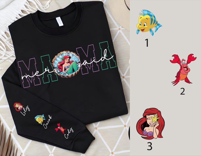 Mermaid Mama Sweatshirt, Custom Disney Mom Shirt, Personalized Nana Sweater, Grandma T-Shirt, Princess Mom Shirt, Ariel Mama T-Shirt