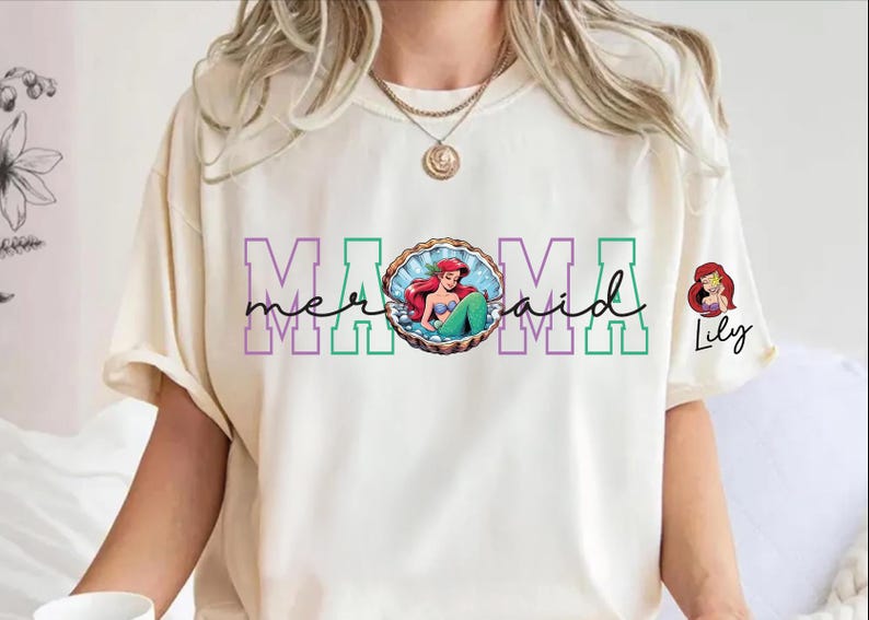 Mermaid Mama Sweatshirt, Custom Disney Mom Shirt, Personalized Nana Sweater, Grandma T-Shirt, Princess Mom Shirt, Ariel Mama T-Shirt