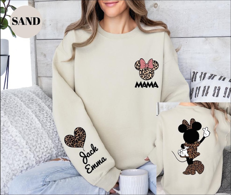 Personalized Leopard Minnie Mouse Shirt, Mama Sweatshirt, Woman Disney Shirt, Mothers Day Sweatshirt,Disney Mom, Animal Kingdom Shirt