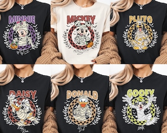 Comfort Color Disney Characters Checkered Halloween Shirt, Mickey and Friends Halloween Sweat ,Mickey's Not So Scary Halloween Party Hoodie
