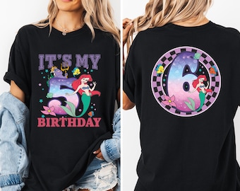 Chemise d'anniversaire petite sirène personnalisée, T-shirt fille anniversaire princesse Ariel Disney, t-shirt famille sirène assorti, fête d'anniversaire Ariel personnalisée