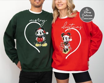 Disney Merry Christmas Couple Sweatshirt,Mickey and Minnie Matching Holiday SHİRT,Disney Christmas Trip 2025, Family Christmas Tees,