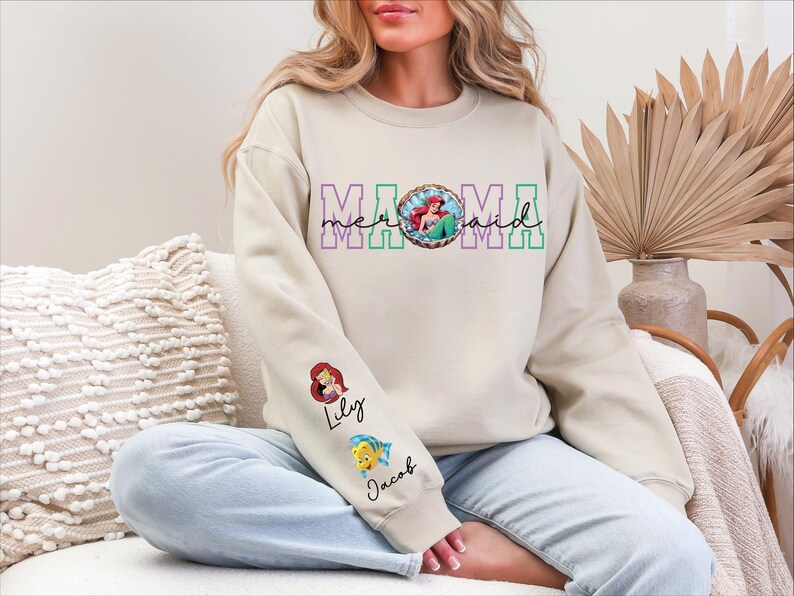 Mermaid Mama Sweatshirt, Custom Disney Mom Shirt, Personalized Nana Sweater, Grandma T-Shirt, Princess Mom Shirt, Ariel Mama T-Shirt