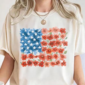Comfort Colors® Floral American Flag Shirt, Womens 4th Of July Shirt, Floral USA Shirt, Patriotic Shirt, Memorial Day Gift, Independence Day