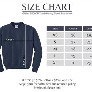 a size chart for a sweatshirt with measurements