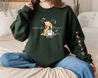 Custom Mothers Day Sweatshirt with Names, Winnie the Pooh Mothers Days Gift, Custom Mama Bear Shirt, Gift For Mother's Day