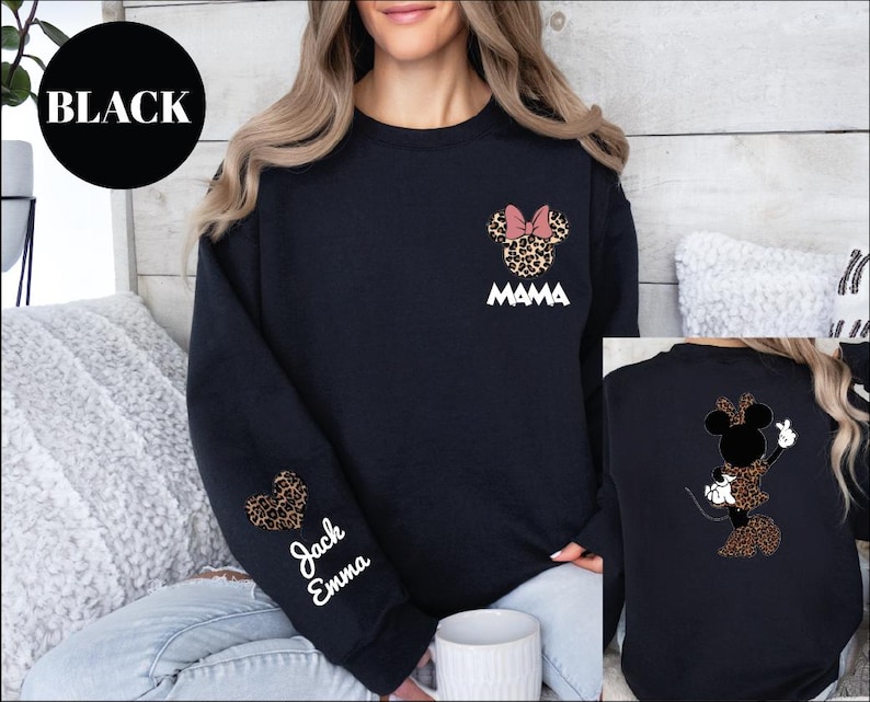 Personalized Leopard Minnie Mouse Shirt, Mama Sweatshirt, Woman Disney Shirt, Mothers Day Sweatshirt,Disney Mom, Animal Kingdom Shirt