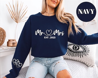 Mr and Mrs EST Shirt, Custom Mrs Sweatshirt, Couple Matching T Shirts, Wife and Husband Shirts, Valentines Day Shirt, Honeymoon Matching
