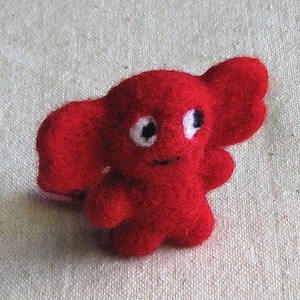 Mini beastie or monster, needle felted creature, bright red image 1