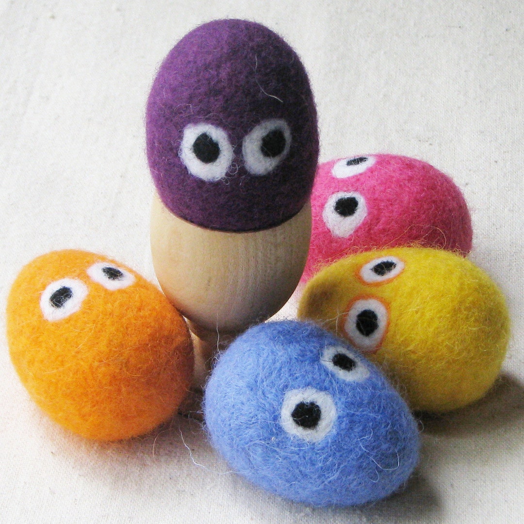 Easter Eggs With Googly Eyes Felted From Colorful Wool for Easter