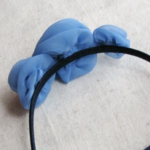 Fabric rose headband, with 3 handcrafted rosettes in cornflower blue chiffon, child size hair accessory image 3