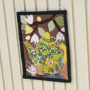 Teapot small wall hanging, applique quilt wall art, one of a kind fiber art, 8.5 x 11 image 3