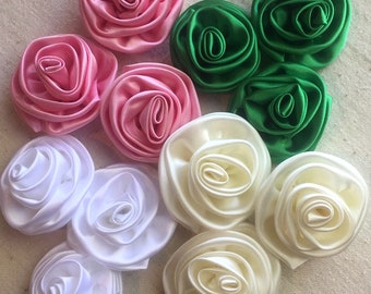 set of 3 small satin roses with plain backs, choose a color (one color per set)