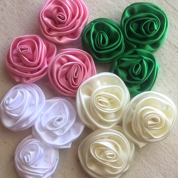 set of 3 small satin roses with plain backs, choose a color (one color per set)