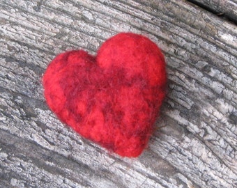 Felted heart in red wool - 3-D and about 1.5" across, choose marbled red or pure red