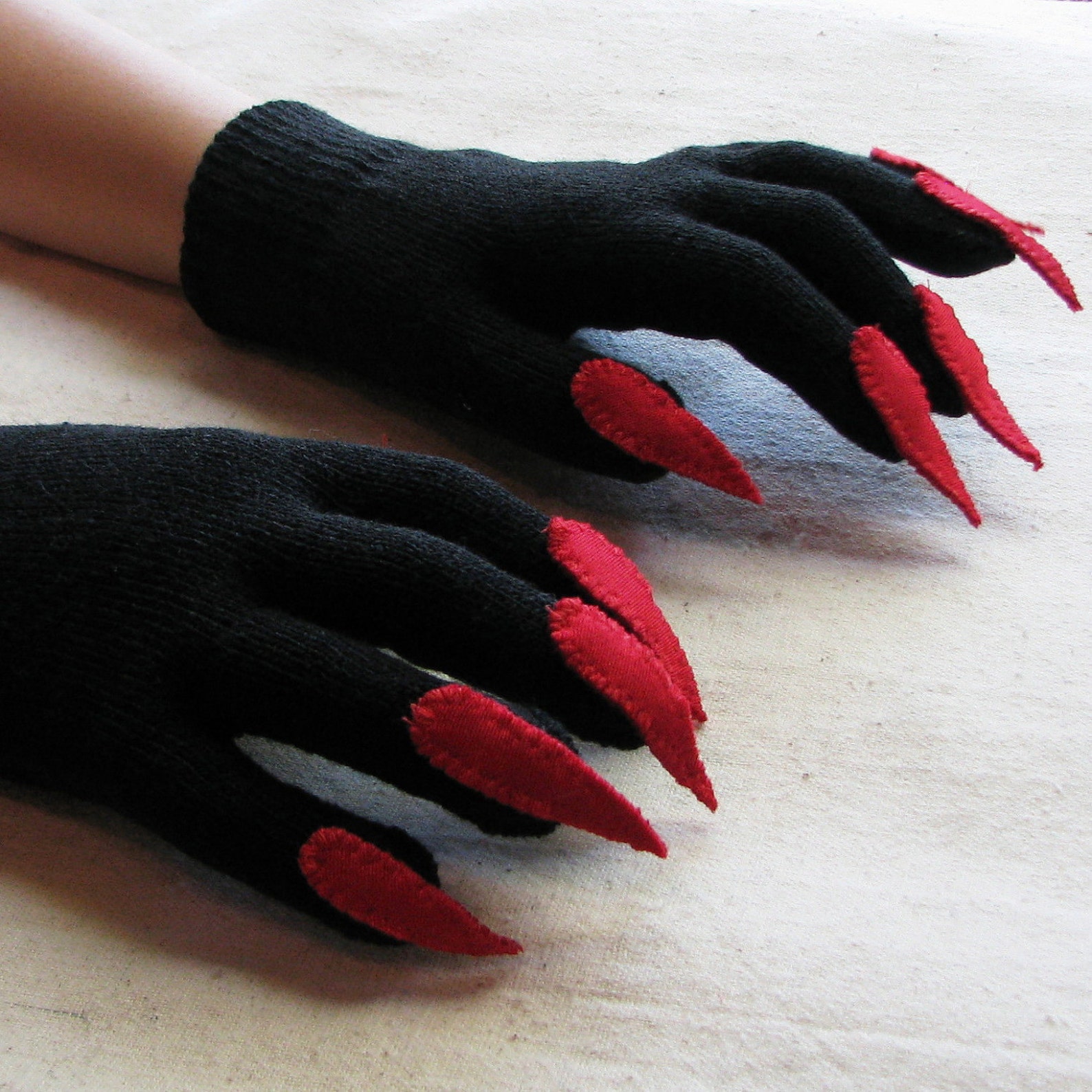 Gloves With Claws Black and Red for Halloween Costume or Etsy