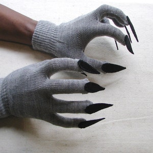 Claw gloves, gray and black, for Halloween costume or pretend play image 2